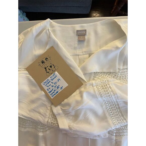 Chicos Women's Ivory Lace-Trim Collared Blouse Size S Long Sleeve - Picture 11 of 11